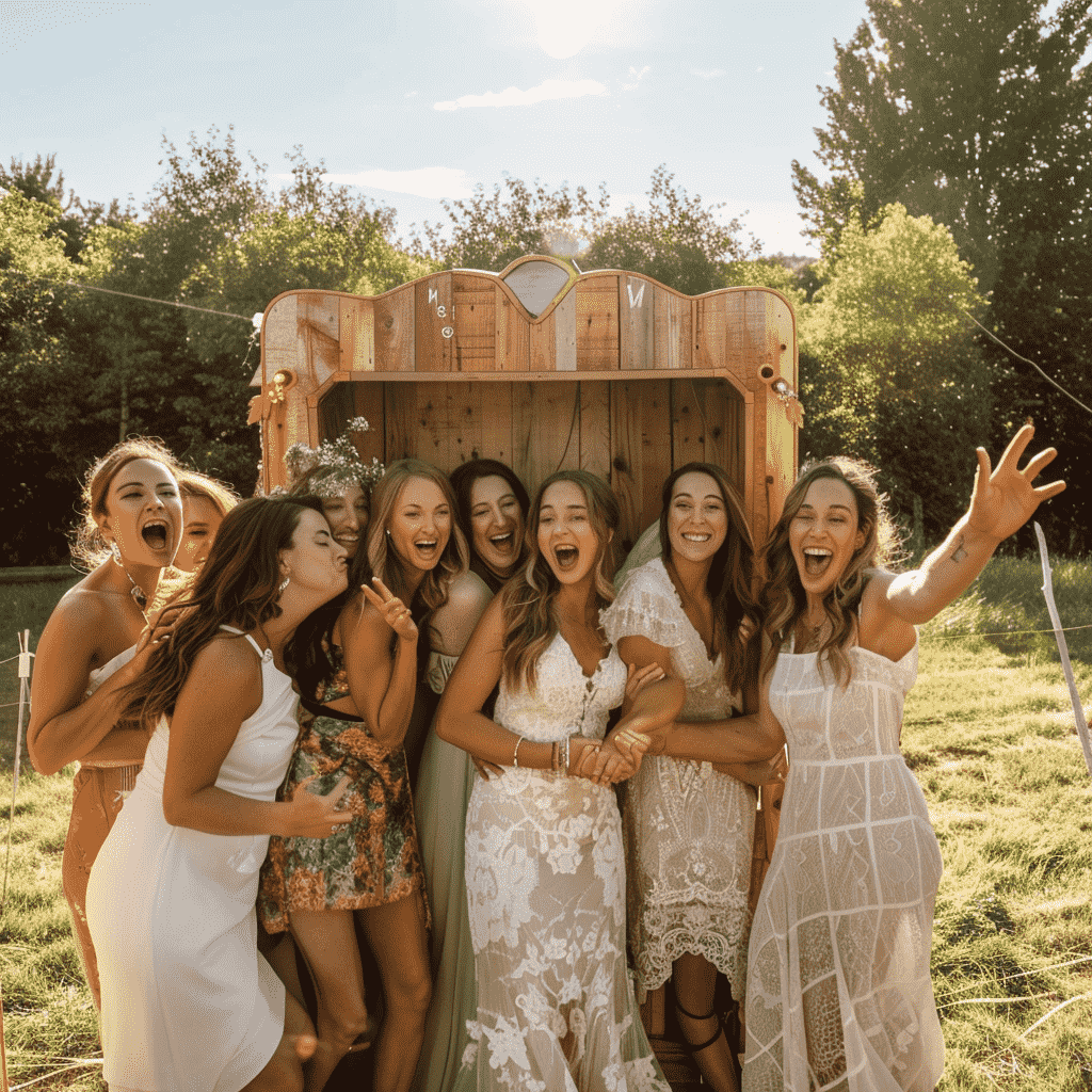 Groupe d'amies ayant loué un Photobooth à un mariage